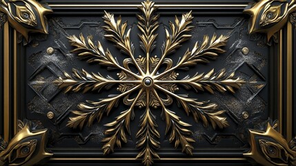 Intricate golden floral pattern on a dark textured background, artful design