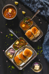 Pav Bhaji, High angle view of food on table