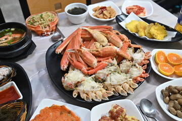 Korean seafood food. Korean steamed kingcrab