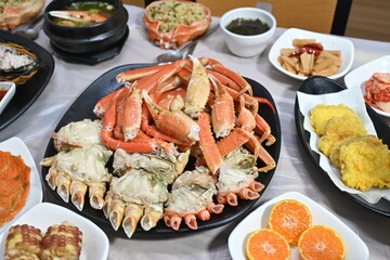Korean seafood food. Korean steamed kingcrab