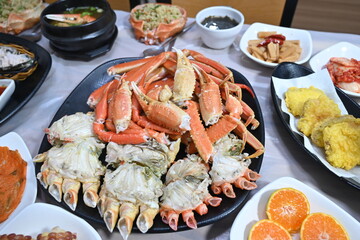 Korean seafood food. Korean steamed kingcrab