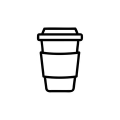 Line drawing of a takeaway coffee cup with a lid sleeve on background drink beverage