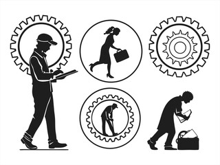 Obraz premium work icon set sihouette black vector bundle