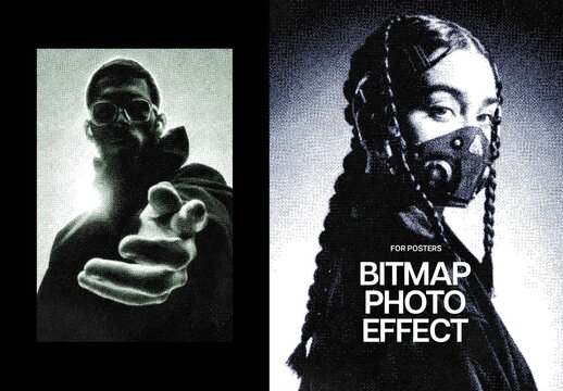 Dithering Bitmap Poster Photo Effect Mockup