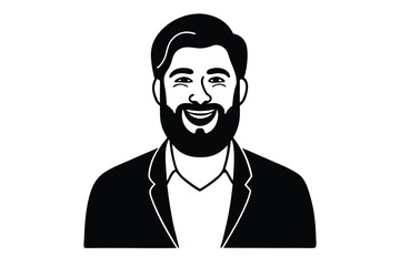 friendly bearded man in line art style smiling hap silhouette vector