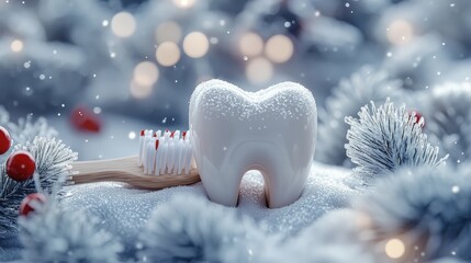 Winter Wonderland Dental Health An Illustration of Tooth Care and Snow