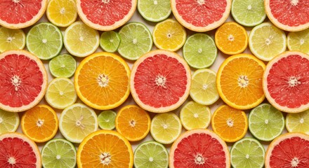 Vibrant Citrus Slices Pattern of Grapefruit, Orange, Lime, and Lemon