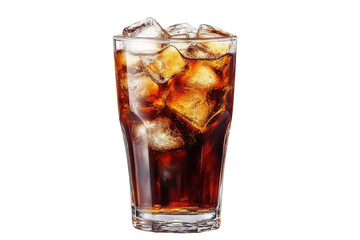 Refreshing glass of cola with ice set against a transparent background perfect for a summer drink illustration or beverage advertisement