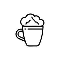 Handdrawn coffee cup with foam on top handle on a background drink beverage