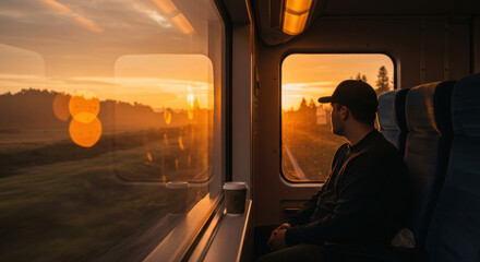 Sunset train ride view