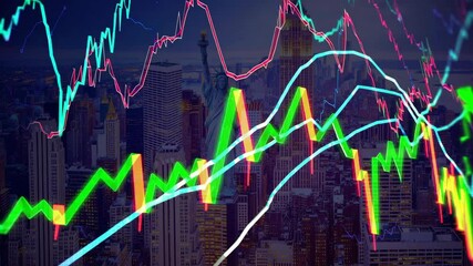 American stock market, which is depicted as a combination of typical American features and a stock chart - Powered by Adobe