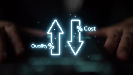 Naklejka premium Business concept showing cost reduction and quality increase using Lean, Six Sigma, and Total Quality Management (TQM) to enhance efficiency, value, and customer satisfaction. Muxer