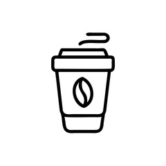 Coffee cup with coffee bean symbol steam rising on background beverage drink