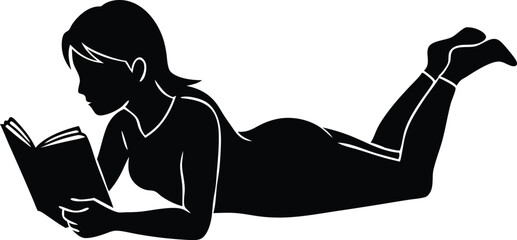 young girl lying and reading a book vector.