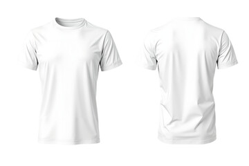 A highly detailed, photorealistic white cotton t-shirt is displayed in front and back views against a minimalist gray background, with soft lighting highlighting fabric texture and clean, modern lines