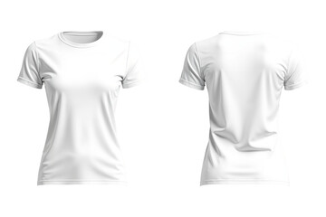 An elegant, high-resolution mockup showcasing both front and back views of a pristine white women’s fitted cotton t-shirt. Soft, luminous fabric and graceful seams are highlighted under diffused studi