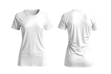 An elegant, high-resolution mockup showcasing both front and back views of a pristine white women’s fitted cotton t-shirt. Soft, luminous fabric and graceful seams are highlighted under diffused studi