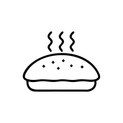 Line art of a baked bun with steam rising from it on a background bread food