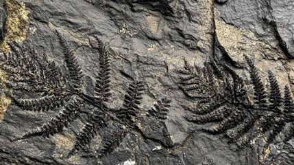 Naklejka premium Detailed macro shot of fossil imprints on a weathered limestone rock, capturing the texture and timeless essence of Earth's ancient past