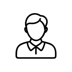 Black and White Male Avatar Icon – Minimalist Outline Vector of a Man Wearing Shirt and Tie Representing Business Professional, User Profile, or Corporate Employee Symbol for Online and Print Use