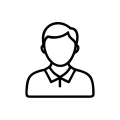 Black and White Male Avatar Icon – Minimalist Outline Vector of a Man Wearing Shirt and Tie Representing Business Professional, User Profile, or Corporate Employee Symbol for Online and Print Use