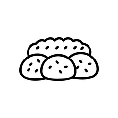 Handdrawn of four round baked goods with dark seeds a top bun on bread buns