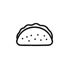 Line drawing of a taco with wavy top edge dotted filling on background food meal