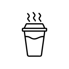 Line art coffee cup with steam rising on background vector drink beverage