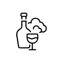 Outline of a wine bottle a wine glass a frothy cloud on background drink beverage