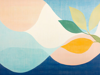 Abstract Wave and Leaf Hand Painted Composition in Pastel Colors