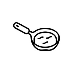 Line art frying pan with food inside on a background handdrawn cooking meal