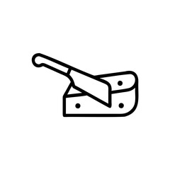 Cheese with knife cutting a slice on a background food