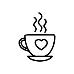 Handdrawn of a steaming coffee cup with a heart symbol on background vector