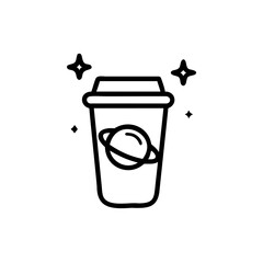 Of a coffee cup with a planet design starbursts drink beverage