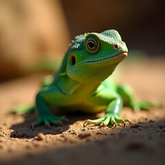 Obraz premium green lizard on a branch-: Wild Iguana with Detailed Scales and Spines - Exotic Pet Animal.png