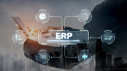 ERP platform visual showing centralized system for enterprise resource planning, improving...