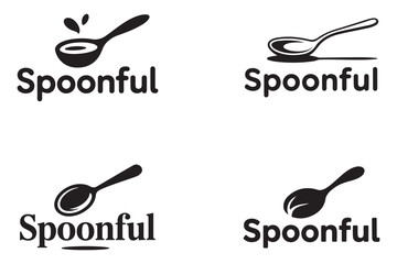 Four Spoonful Logo Variations Black Spoons White Background Food Brand Identity Designs