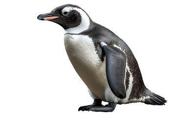 Penguin standing on a transparent background displaying its unique black and white feathers and distinct shape while looking directly at the viewer