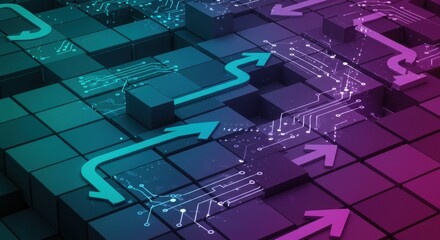 Abstract Technological Pathways with Circuitry and Arrows