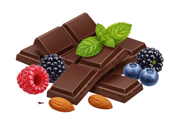 Isolated Chocolate Bar with Berries and Almonds