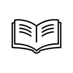 Black and White Open Book Icon – Minimalist Outline Vector Symbol of Reading, Education, Literature, or Knowledge for Use in Digital Media, Educational Platforms, and Print Designs