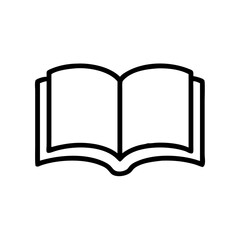 Black and White Open Book Icon – Minimalist Outline Vector Symbol of Reading, Education, Literature, or Knowledge for Use in Digital Media, Educational Platforms, and Print Designs