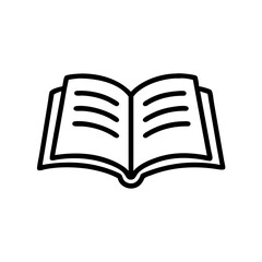 Black and White Open Book Icon – Minimalist Outline Vector Symbol of Reading, Education, Literature, or Knowledge for Use in Digital Media, Educational Platforms, and Print Designs