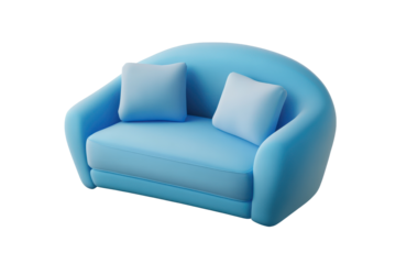 Stylish blue furniture pillow icon illustration featuring a modern lightweight couch design with two accent pillows