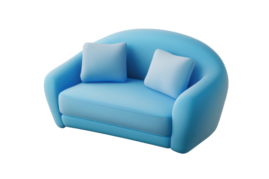 Stylish blue furniture pillow icon illustration featuring a modern lightweight couch design with two accent pillows