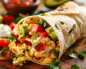 Delicious Breakfast Burrito Recipe Scrambled Eggs Bacon Avocado Salsa
