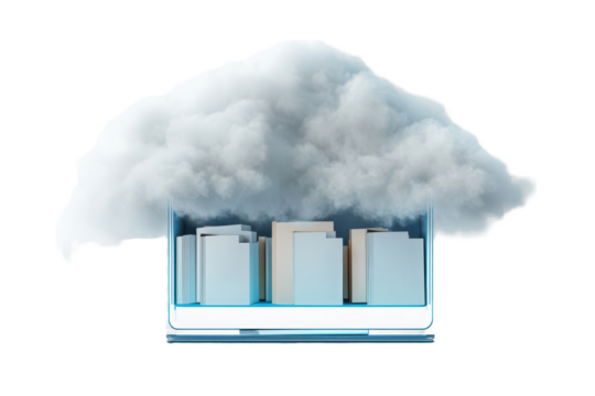 Cloud computing storage representation featuring file folders under a cloud for modern data management and organization