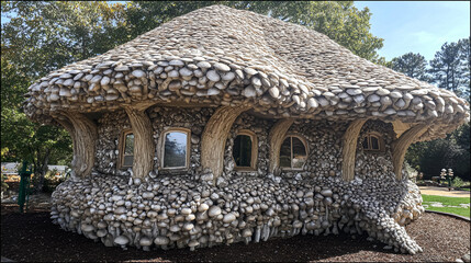fairytale house made of mushrooms landscape of lonely forest house in mushroom style