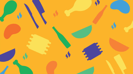 Playful cooking tools and meals background