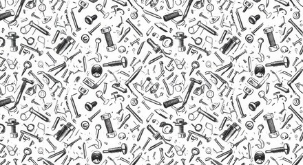 Detailed Black and White Pattern of Hand-Drawn Hardware